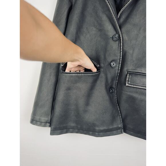 NWT Urban Outfitters Rue Faux Leather Charcoal black Overcoat Sz SP - Picture 12 of 12